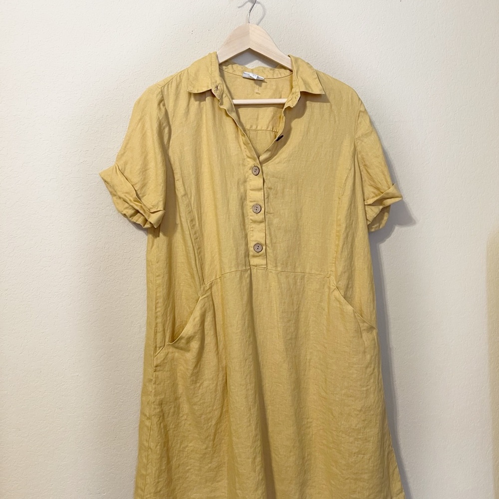J Jill Linen Mustard Button-Up Dress